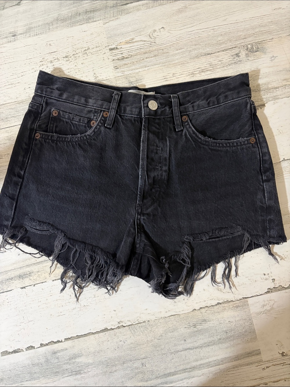 Agolde Black Parker Distressed Frayed Hem Denim Shorts